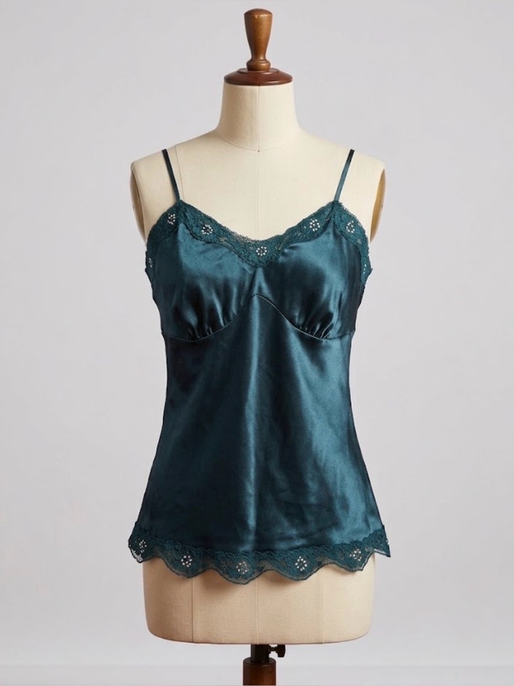 Studio Y Teal Satin Lace Trim Cami